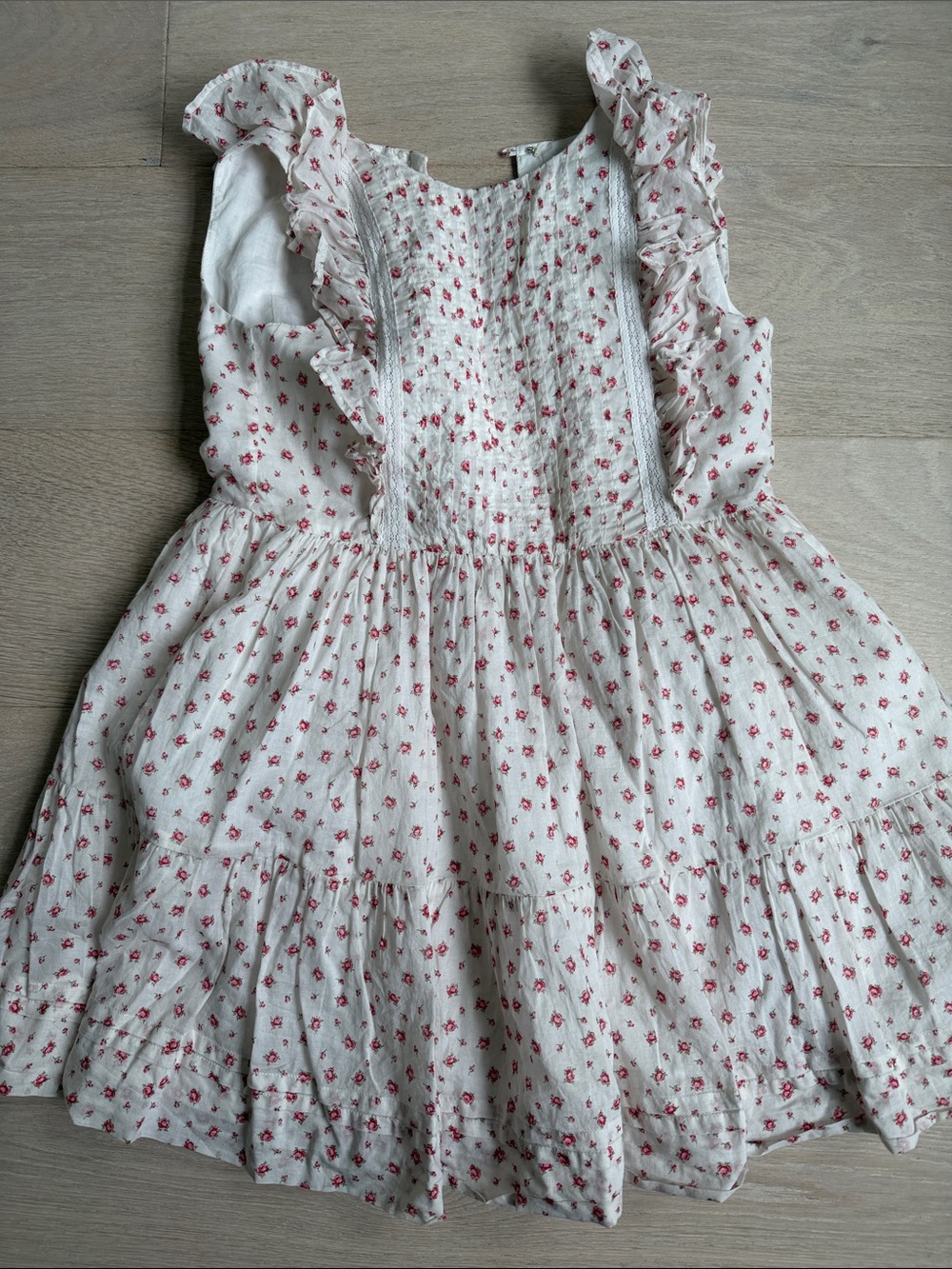 Polo by Ralph Lauren Cream Dress girls Red Floral Print and Ruffle Straps sz 10